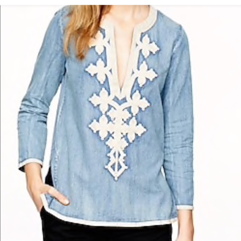 J.Crew embroidered tunic in chambray